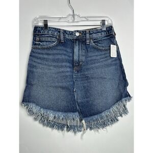 Free People Baily Fringe Denim Mini Skirt Dark Wash Jean Skirt Y2K Vibes 26W‎